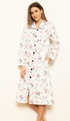 Cottonreal English Rose 100% Combed Cotton Button Housecoat